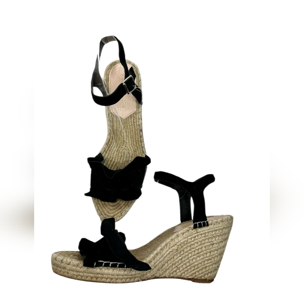Loeffler Randall Black Suede Espadrille Wedge Sandals